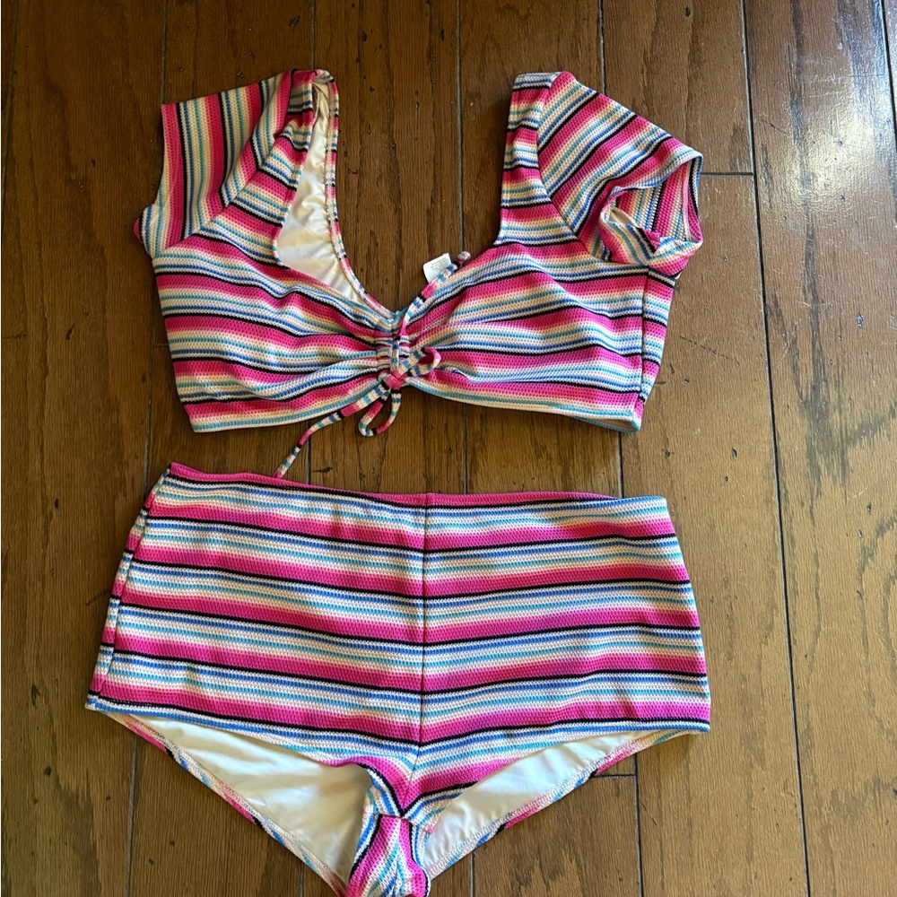 Striped Pink and White Two-Piece Set